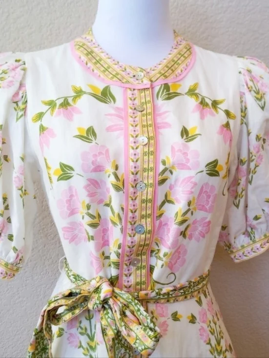 A Loves A linen blend floral belted puff sleeve dress - Picture 5 of 12